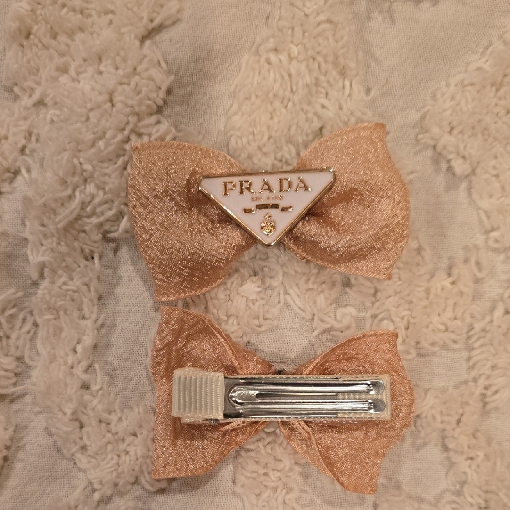 Prada Gold Bow Barette/Clip Set